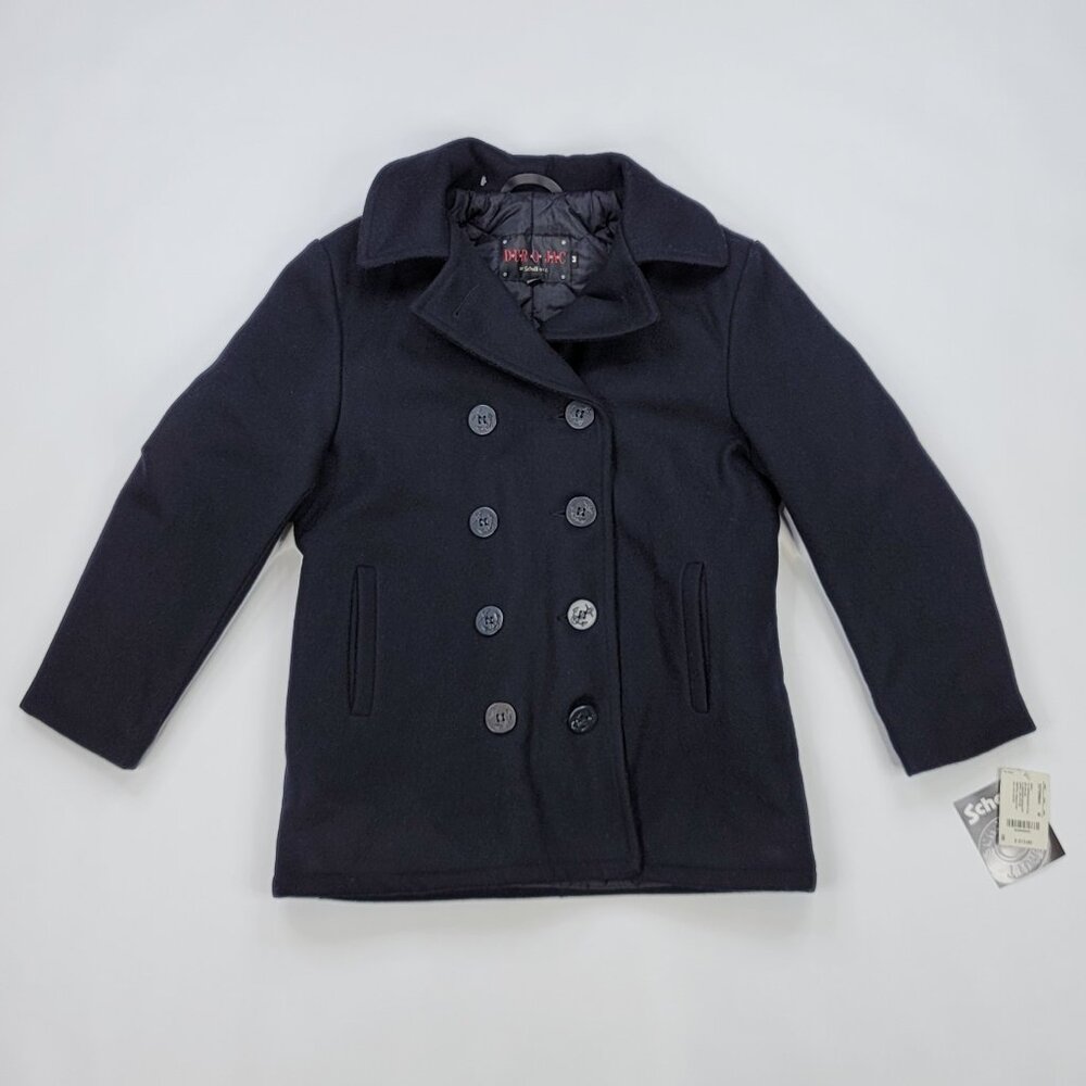 SCHOTT Quilted Lined Wool Pea Coat Jacket Womens Size Medium Black/Dark Navy